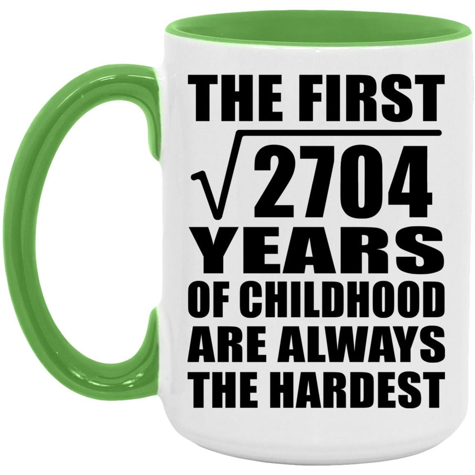 52nd Birthday Square Root of 2704 Years of Childhood - 15oz Accent Mug Green