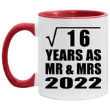 4th Anniversary Square Root of 16 Years As Mr & Mrs 2022 - 11oz Accent Mug Red