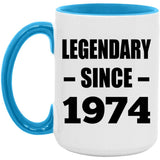 50th Birthday Legendary Since 1974 - 15oz Accent Mug Blue