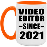 Video Editor Since 2021 - 15oz Accent Mug Orange