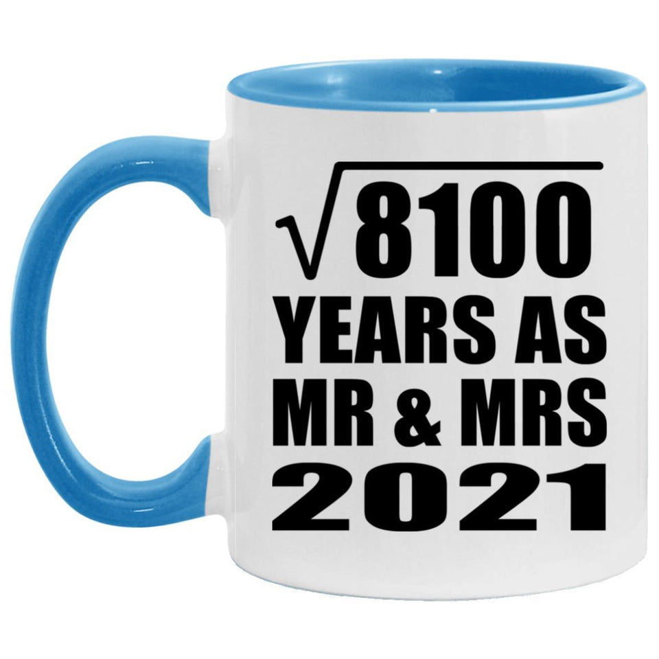90th Anniversary Square Root of 8100 Years As Mr & Mrs 2021 - 11oz Accent Mug Blue