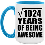 32nd Birthday Square Root of 1024 Years of Being Awesome - 15oz Accent Mug Blue