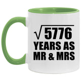 76th Anniversary Square Root of 5776 Years As Mr & Mrs - 11oz Accent Mug Green
