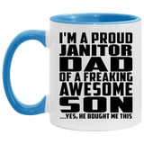 Proud Janitor Dad Of Awesome Son - 11oz Accent Mug Blue