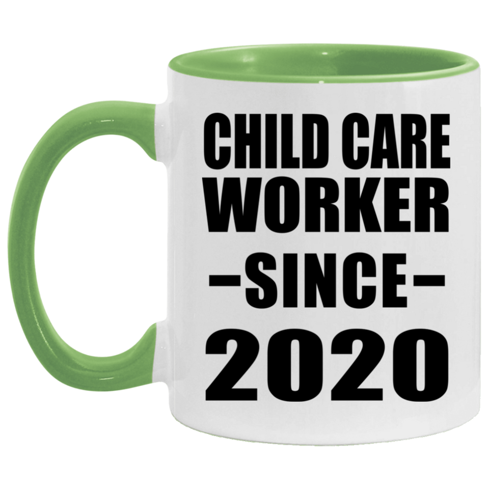 Child Care Worker Since 2020 - 11oz Accent Mug Green