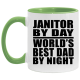 Janitor By Day World's Best Dad By Night - 11oz Accent Mug Green