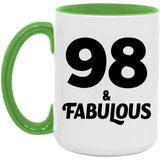 98th Birthday 98 & Fabulous - 15oz Accent Mug Green