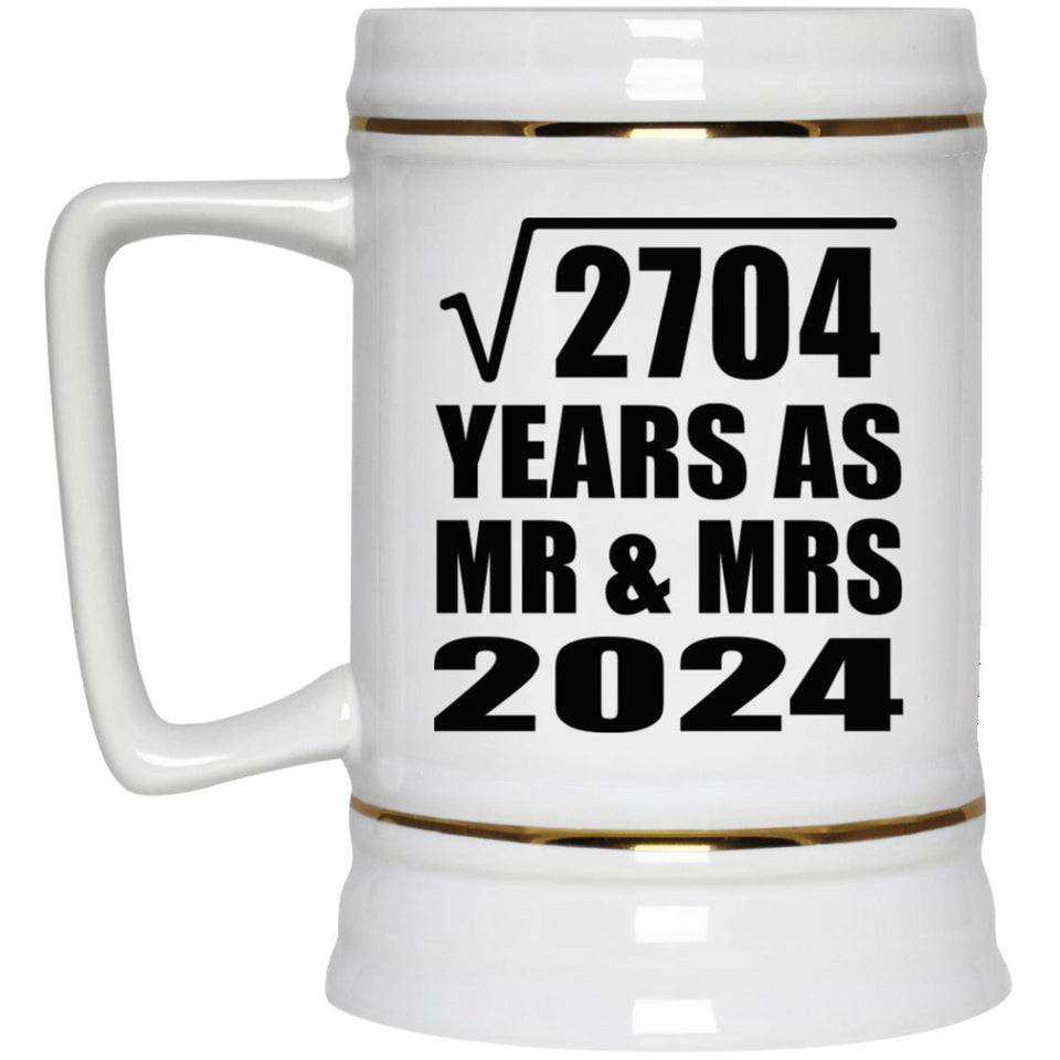52nd Anniversary Square Root of 2704 Years As Mr & Mrs 2024 - Beer Stein