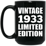 91st Birthday Vintage 1933 Limited Edition - 15oz Coffee Mug Black