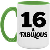 16th Birthday 16 & Fabulous - 15oz Accent Mug Green