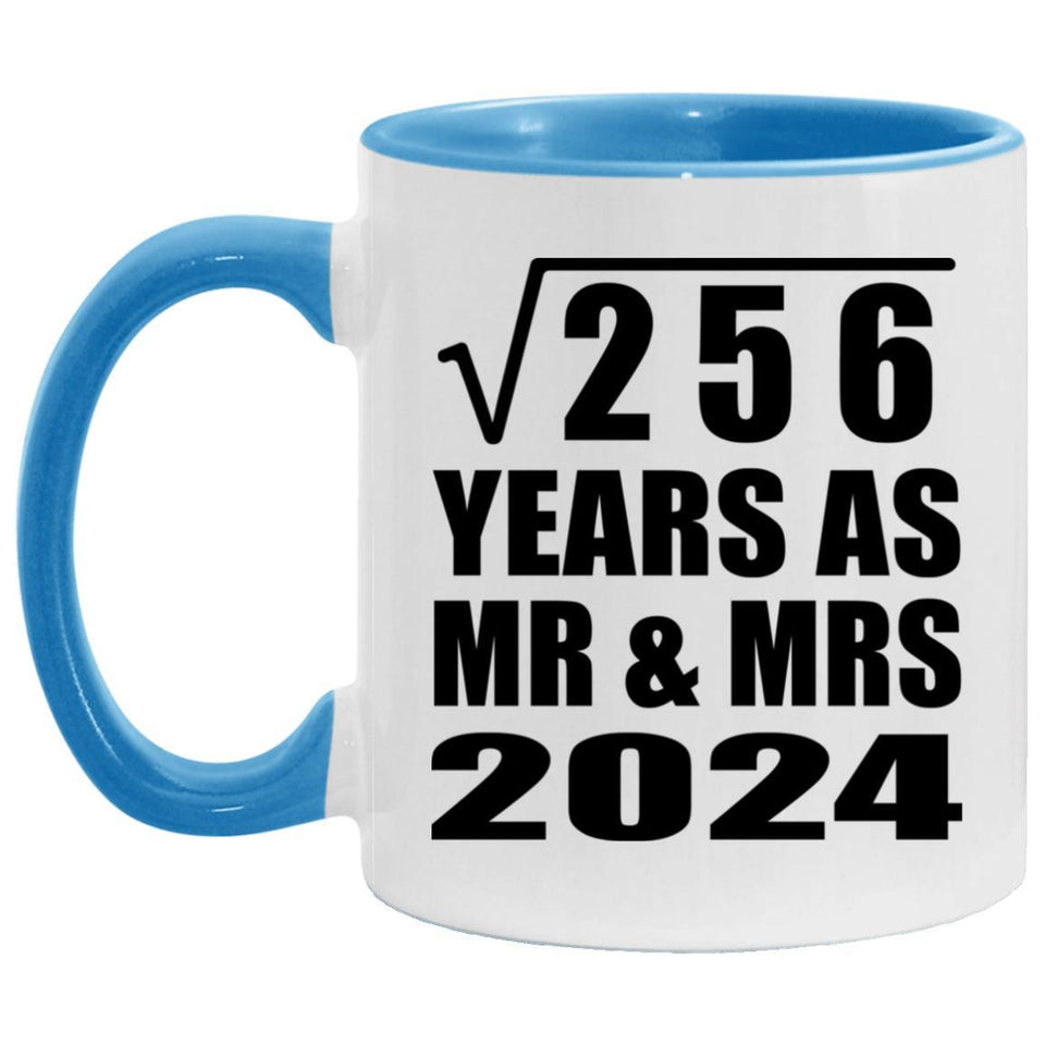 16th Anniversary Square Root of 256 Years As Mr & Mrs 2024 - 11oz Accent Mug Blue