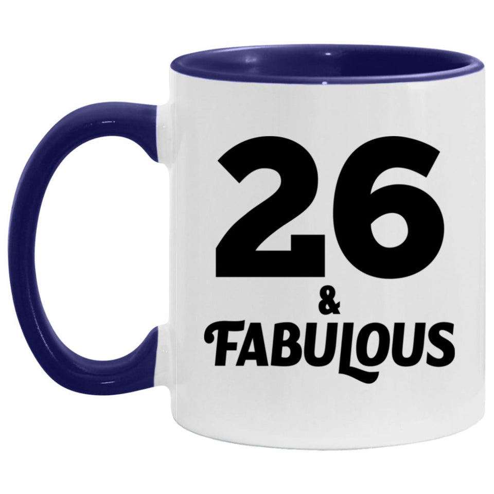 26th Birthday 26 & Fabulous - 11oz Accent Mug Purple