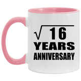 4th Anniversary Square Root of 16 Years Anniversary - 11oz Accent Mug Pink