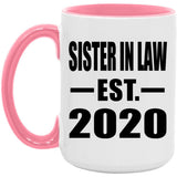 Sister In Law Established EST. 2020 - 15oz Accent Mug Pink
