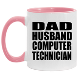 Dad Husband Computer Technician - 11oz Accent Mug Pink