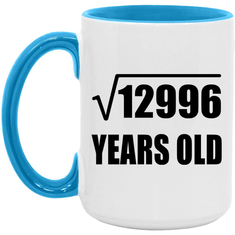 114th Birthday Square Root of 12996 Years Old - 15oz Accent Mug Blue