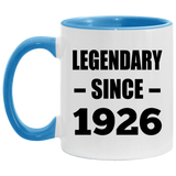 98th Birthday Legendary Since 1926 - 11oz Accent Mug Blue