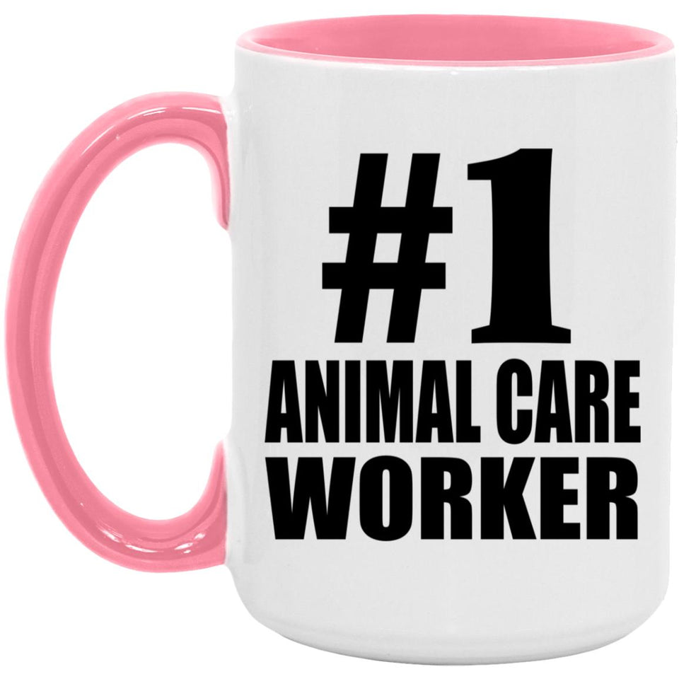 Number One #1 Animal Care Worker - 15oz Accent Mug Pink