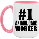 Number One #1 Animal Care Worker - 15oz Accent Mug Pink