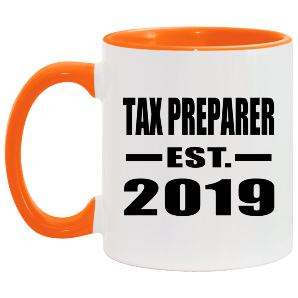 Tax Preparer Established EST. 2019 - 11oz Accent Mug Orange