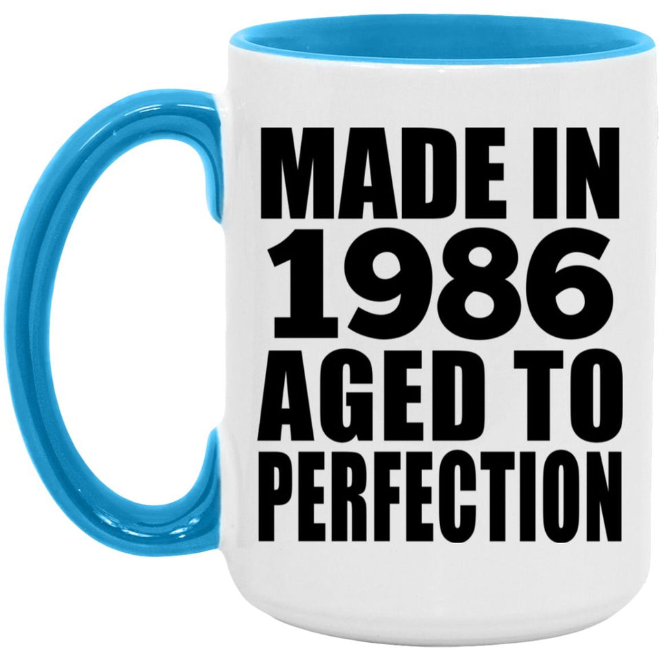 38th Birthday Made In 1986 Aged to Perfection - 15oz Accent Mug Blue