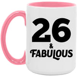 26th Birthday 26 & Fabulous - 15oz Accent Mug Pink
