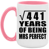 21st Anniversary Square Root of 441 Years of Mrs Perfect - 15oz Accent Mug Pink