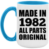 42nd Birthday Made in 1982 All Parts Original - 15oz Accent Mug Blue