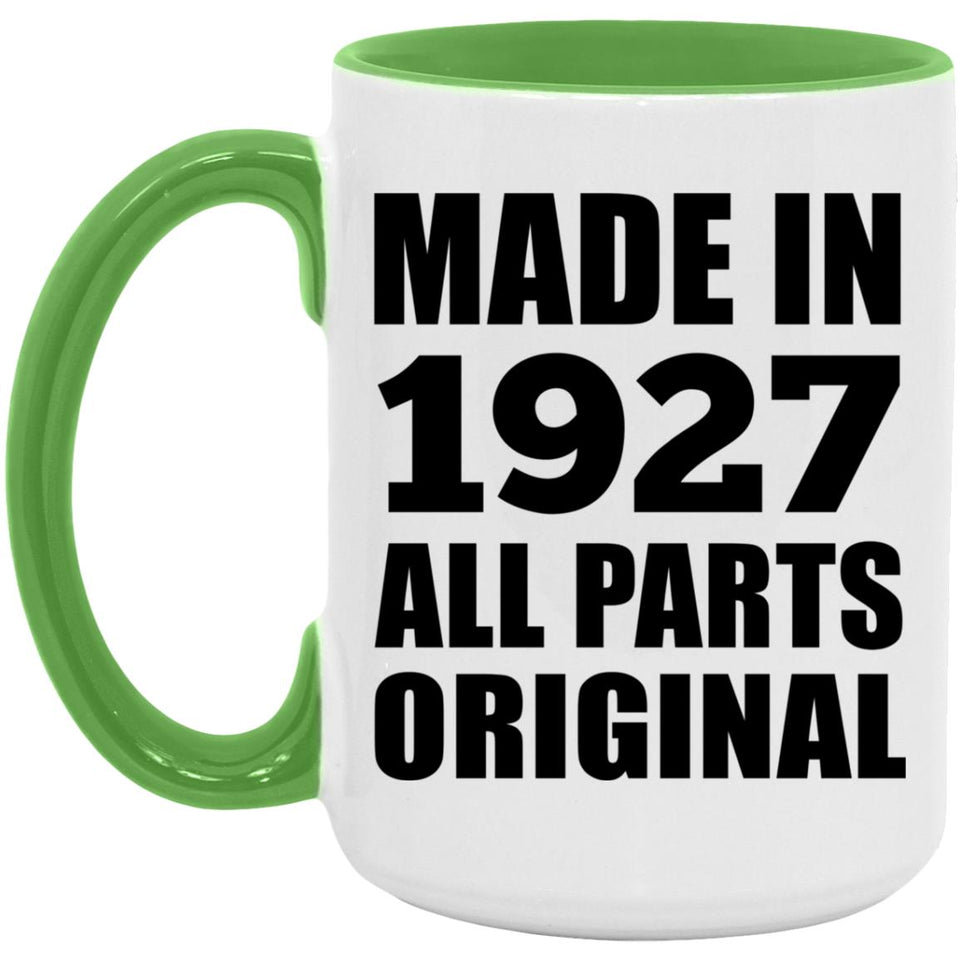 97th Birthday Made in 1927 All Parts Original - 15oz Accent Mug Green