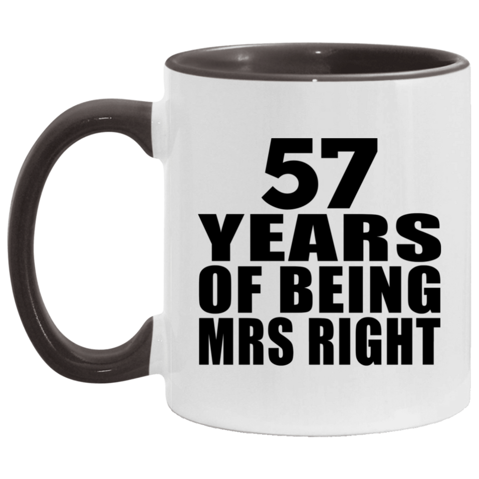 57th Anniversary 57 Years Of Being Mrs Right - 11oz Accent Mug Black