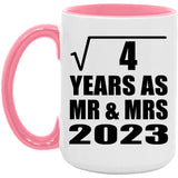 2nd Anniversary Square Root of 4 Years As Mr & Mrs 2023 - 15oz Accent Mug Pink