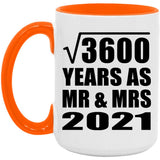 60th Anniversary Square Root of 3600 Years As Mr & Mrs 2021 - 15oz Accent Mug Orange