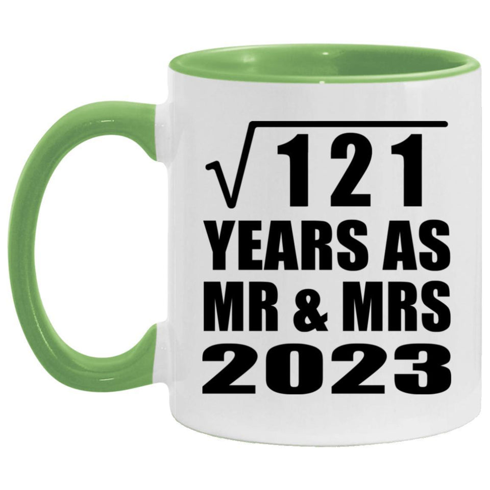 11th Anniversary Square Root of 121 Years As Mr & Mrs 2023 - 11oz Accent Mug Green