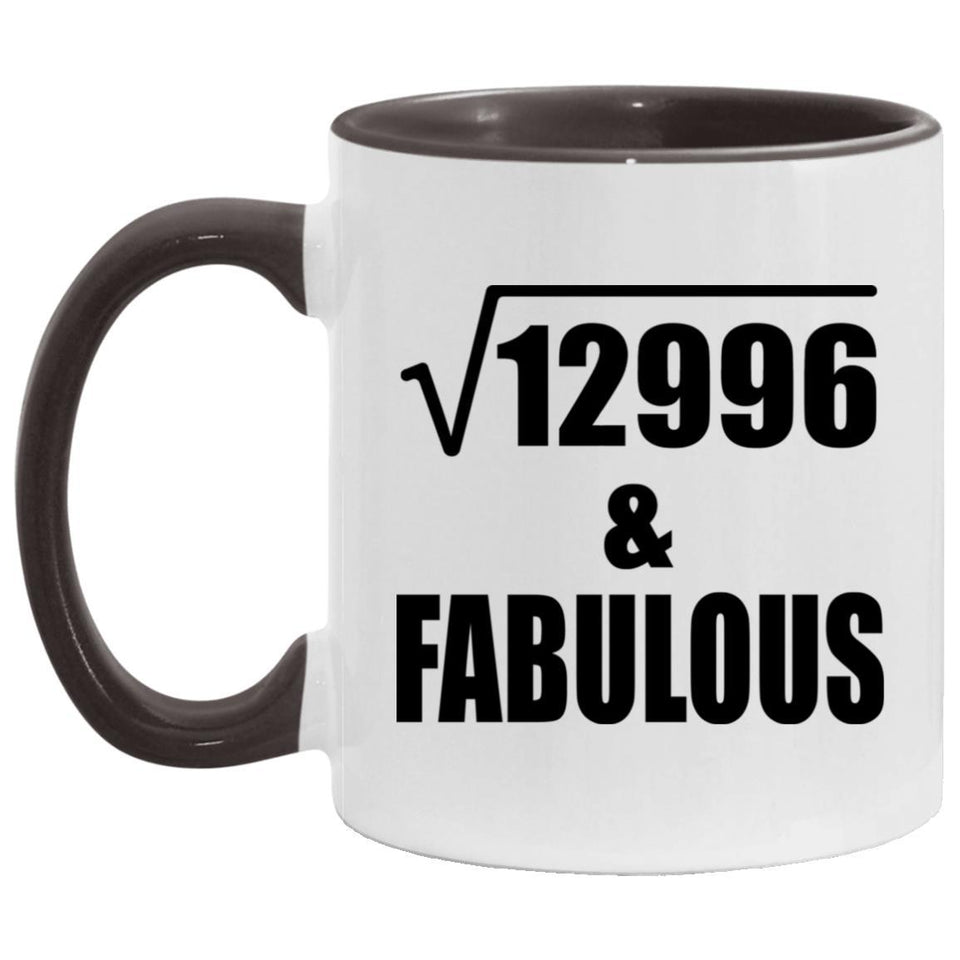 114th Birthday Square Root of 12996 & Fabulous - 11oz Accent Mug Black