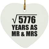 76th Anniversary Square Root of 5776 Years As Mr & Mrs - Heart Ornament