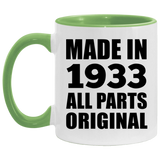 91st Birthday Made in 1933 All Parts Original - 11oz Accent Mug Green