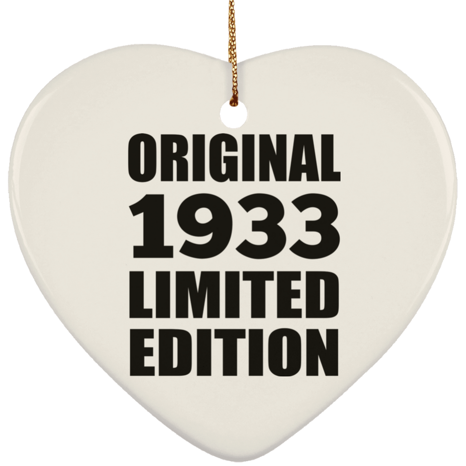 91st Birthday Original 1933 Limited Edition - Heart Ornament