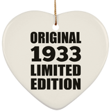 91st Birthday Original 1933 Limited Edition - Heart Ornament