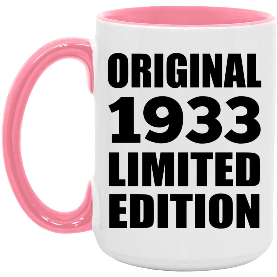 91st Birthday Original 1933 Limited Edition - 15oz Accent Mug Pink