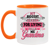 My Biggest Reason For Living Calls Me Grandma - 11oz Accent Mug Orange