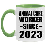 Animal Care Worker Since 2023 - 11oz Accent Mug Green
