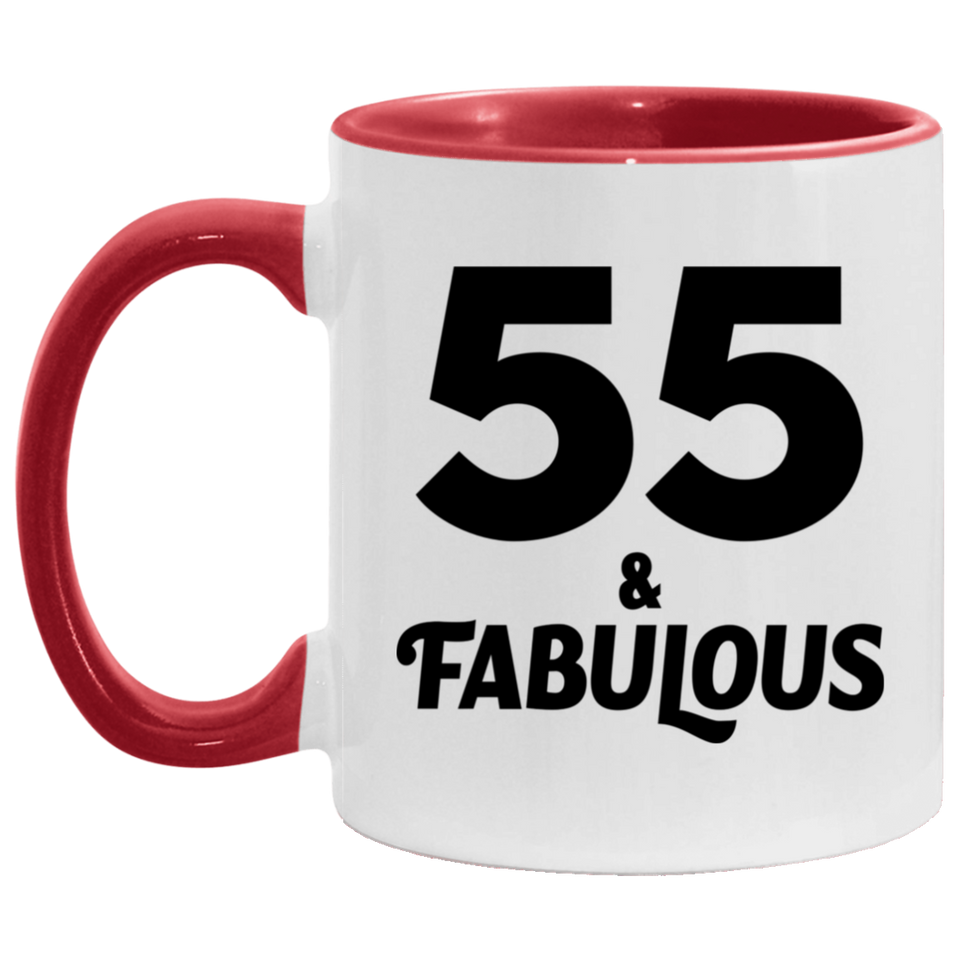 55th Birthday 55 & Fabulous - 11oz Accent Mug Red