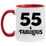 55th Birthday 55 & Fabulous - 11oz Accent Mug Red