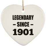 123rd Birthday Legendary Since 1901 - Heart Ornament