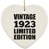101st Birthday Vintage 1923 Limited Edition - Heart Ornament