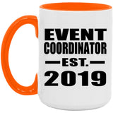 Event Coordinator Established EST. 2019 - 15oz Accent Mug Orange