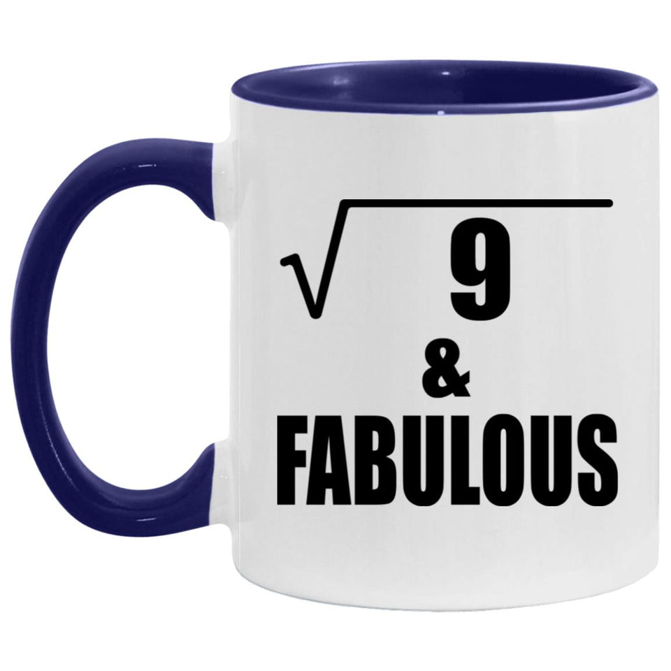 3rd Birthday Square Root of 9 & Fabulous - 11oz Accent Mug Purple