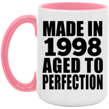 26th Birthday Made In 1998 Aged to Perfection - 15oz Accent Mug Pink