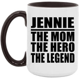 Jennie The Mom The Hero The Legend - 15oz Accent Mug Black
