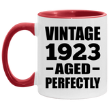 101st Birthday Vintage 1923 Aged Perfectly - 11oz Accent Mug Red